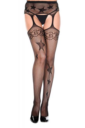 Visnet Jarretelpanty Met Sterrendesign - Zwart Visnet Jarretelpanty Met Sterrendesign - Zwart