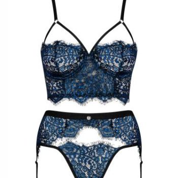 Yassmyne 3-delige Kanten Jarretelset - Blauw Yassmyne 3-delige Kanten Jarretelset - Blauw