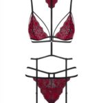 Sugestina 3-delige Jarretelset - Zwart/Rood